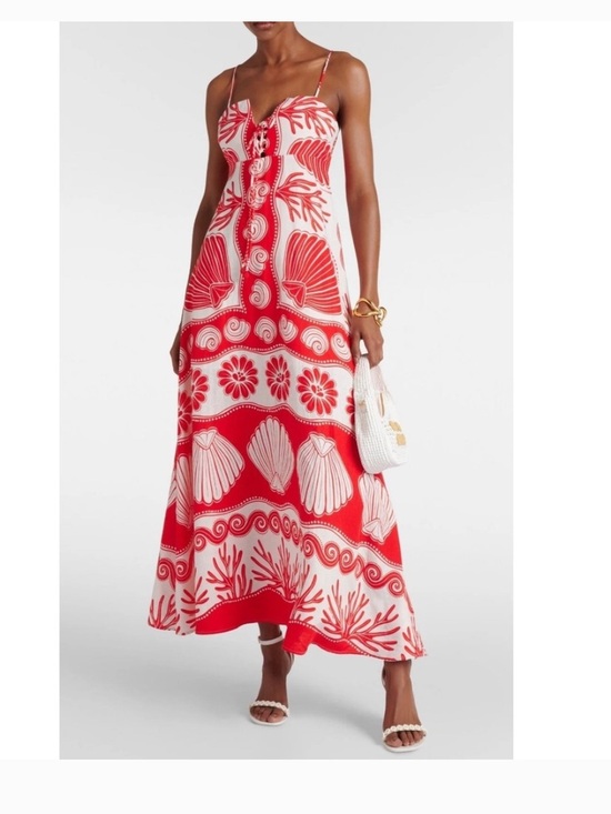 Calypso St. Barth Dresses & Skirts - Red and White Shell-Print Maxi Dress - Sleeveless Spaghetti Strap